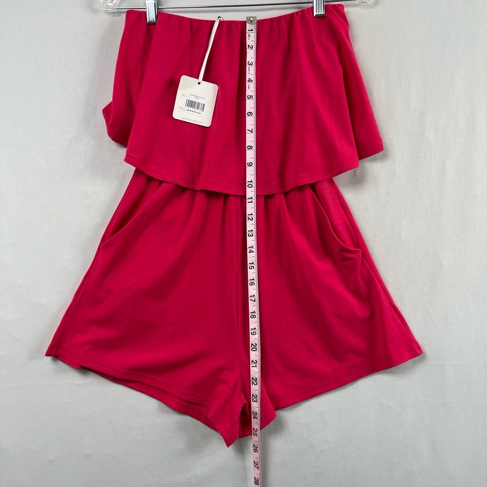 Davi & Dani Romper Womens Small Fuchsia Strapless Ruffle Elastic Waist Pink NEW - Picture 6 of 15